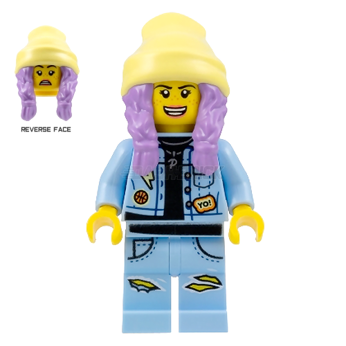 LEGO Minifigure - "Parker L. Jackson" Denim Jacket, Beanie (Open Mouth Smile/Scared) [HIDDEN SIDE]