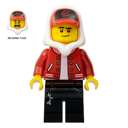 LEGO Minifigure - Jack Davids, Red Jacket, Cap and Hood, Smile/Scared