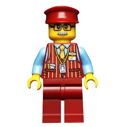 LEGO Minifigure - Male, Train Conductor "Chuck", Glasses, Moustache [HIDDEN SIDE]