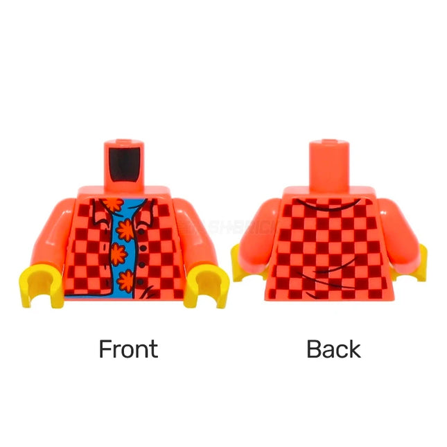 LEGO Minifigure Part - Torso, Plaid Coral Shirt Open, Over Shirt with Flowers [973c60h01pr9999] 6542257