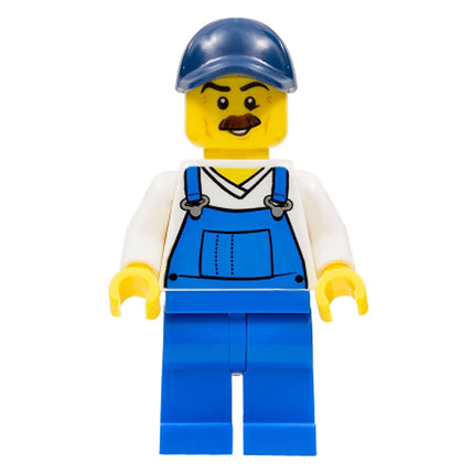 LEGO Minifigure - Male, Janitor, Blue Overalls, Cap, Mostache (2017) [CITY]