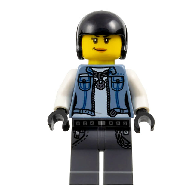 LEGO Minifigure - Joey, Bikie, Helmet, Jacket, Smirk (2019) [HIDDEN SIDE]