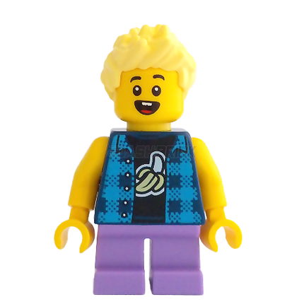 LEGO Minifigure - Child - Boy, Flannel Vest over Shirt with Banana, Spiked Hair [CITY]