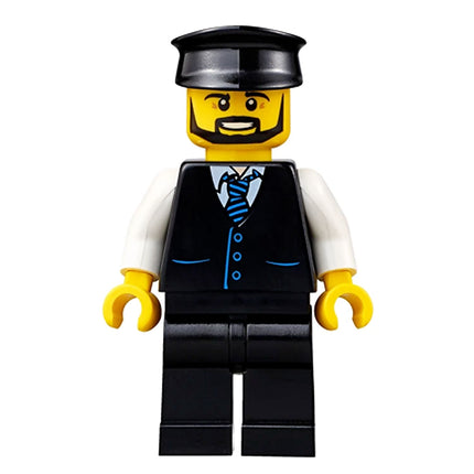 LEGO Minifigure - Male, Limousine Driver - Black Vest with Blue Striped Tie, Beard (2016) [CITY]