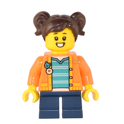 LEGO Minifigure - Girl, "Madison" (Maddy) Orange Jacket, Pigtails [CITY]