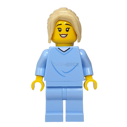 LEGO Minifigure - Woman, Mother, Light Blue Hospital Gown, Tan Hair [CITY]