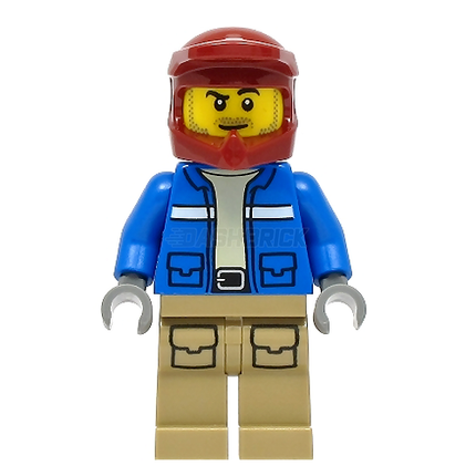 LEGO Minifigure - Motorcyclist, Male, Blue Jacket, Helmet, Beard [CITY]