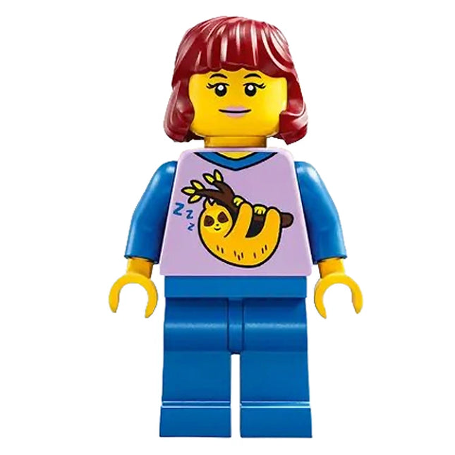 LEGO Minifigure - Nova - Happy Sloth Lavender Shirt, Dark Red Hair (2023) [DREAMZzzz]