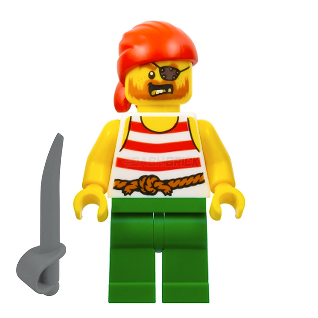 LEGO Minifigure - Pirate - Male, Red Bandana, White Shirt with Red Stripes, Eye Patch [PIRATES]