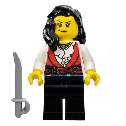 LEGO Minifigure - Pirate - Female, Red Vest over White Shirt, Black Hair [PIRATES]