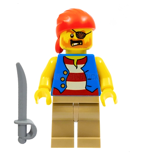 LEGO Minifigure - Pirate Man, Red Bandana, Left Eye Patch, 3 Gold Teeth (2018) [PIRATES]