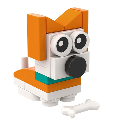 LEGO "Brick Puppy - Ruby" Orange with Dark Turquoise Collar [MiniMOC]