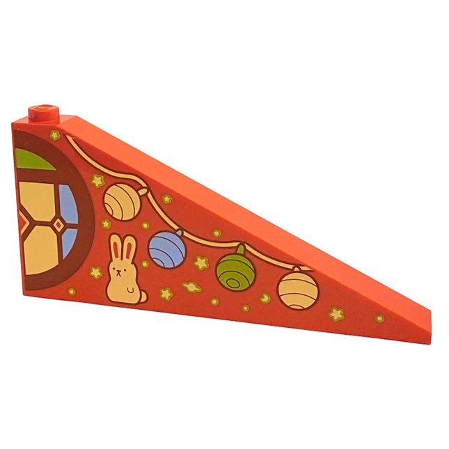 LEGO Slope 25 8 x 1 x 3, Stained Glass, Hanging Lights, Bunny Rabbit, Stars, Planet and Moon, (Bluey) Reddish Orange [49618pb01L]