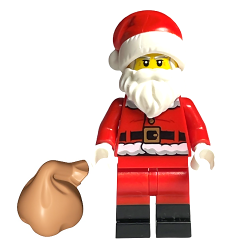 LEGO Minifigure - Red Legs, Black Boots Fur Lined Jacket with Button and Candy Cane on Back, Sideburns [Christmas]