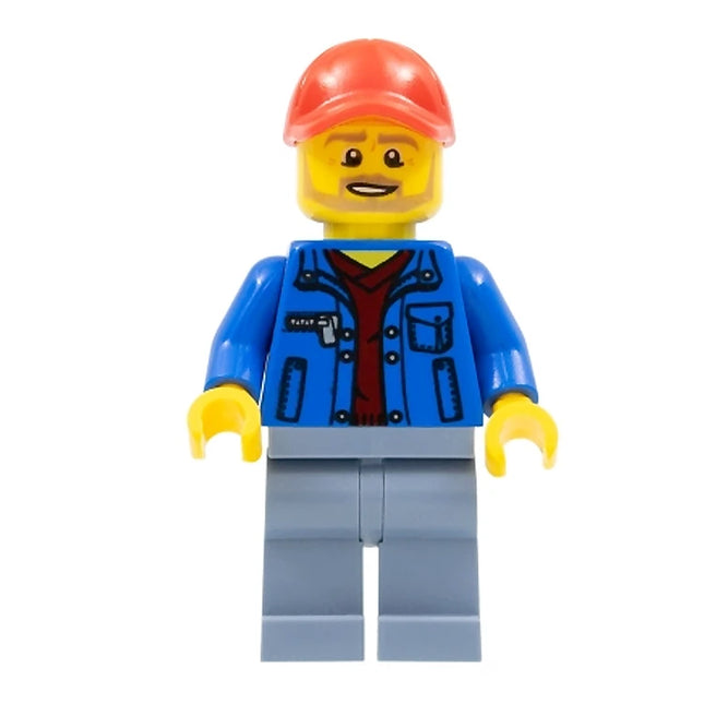 LEGO Minifigure - Male, Race Marshal, Blue Jacket over Dark Red V-Neck Sweater, Beard (2019) [SPEED CHAMPIONS]
