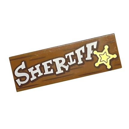 LEGO Minifigure Accessory - 'SHERIFF', Gold Star, Wood Grain, Toy Story (2 x 6 Tile) [69729pb072]
