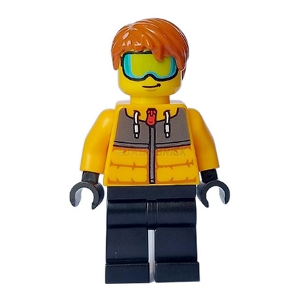 LEGO Minifigure - Male, Skier - Orange Jacket, Black Legs, Dark Orange Hair, Ski Goggles [CITY]