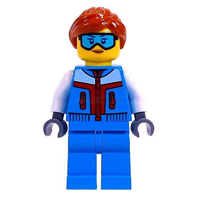 LEGO Minifigure - Female, Dark Azure Jacket and Legs, Ponytail Hair, Ski Goggles [CITY]