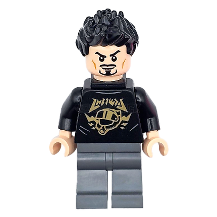 LEGO Minifigure - Tony Stark - Black Shirt with Gold Helmet Print, Pin Holder on Back [MARVEL]