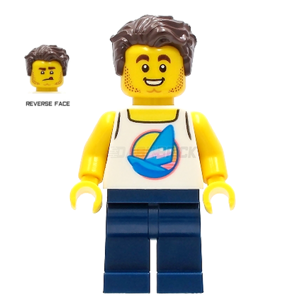 LEGO Minifigure - Male, Surfer, White Tank Top, Dark Brown Hair [CITY]