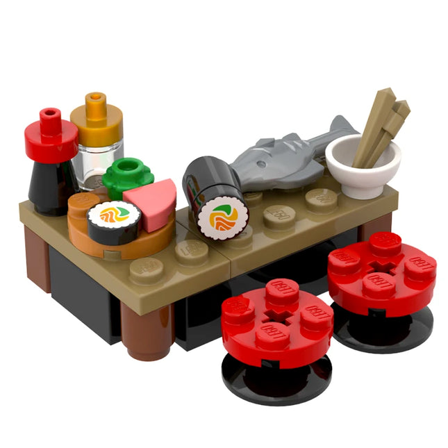 LEGO "Sushi Bar" - Japanese Restaurant Corner Table & Chairs [MiniMOC]