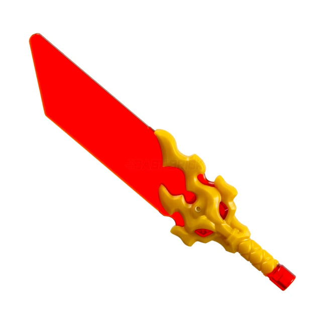 LEGO Minifigure Accessory - Weapon Sword, Molded Gold Hilt, Flaming Dragon (Ninjago Reveal Blade), Trans-Red [7268pb01]