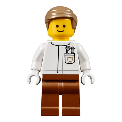 LEGO Minifigure - Lab Coat with Pocket with Dentist Mirror and Pick and Gold Tooth (2017) [CITY]