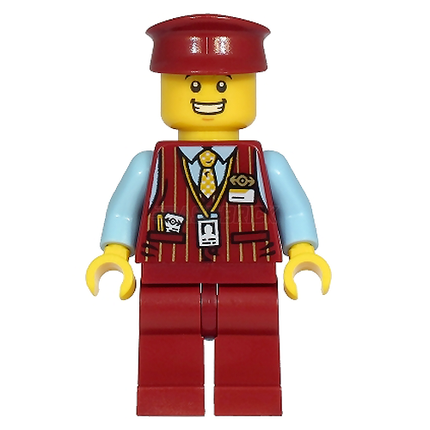 LEGO Minifigure - Train/Tram Driver - Male, Dark Red Vest [CITY]