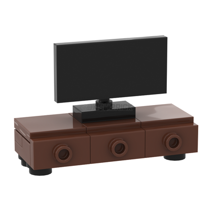 LEGO "TV & Cabinet" - Widescreen TV, Entertainment Unit, Reddish Brown [MiniMOC]