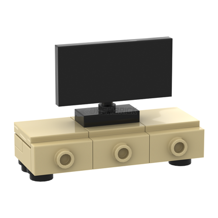 LEGO "TV & Cabinet" - Widescreen TV, Entertainment Unit, Tan [MiniMOC]