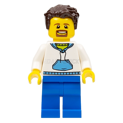 LEGO Minifigure - Male, Goatee, White Hoodie, Blue Hood [CITY]