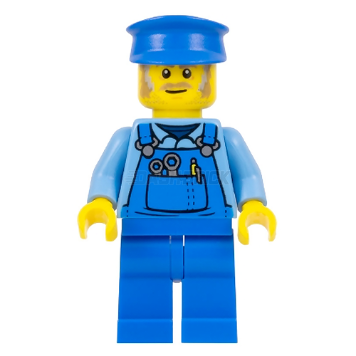 LEGO Minifigure - Male, Mechanic, Blue Overalls, Moustache and Sideburns [CITY]