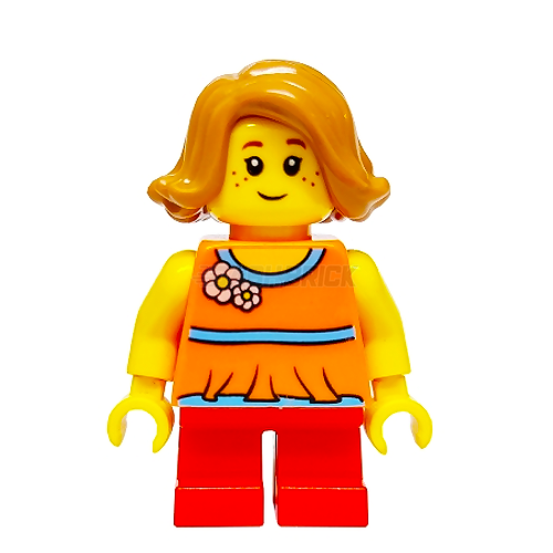 LEGO Minifigure - Child Girl, Orange Flower Top, Red Short Legs [CITY]