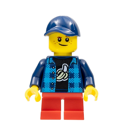 LEGO Minifigure - Boy, Dark Blue Banana Shirt, Red Short Legs [CITY]