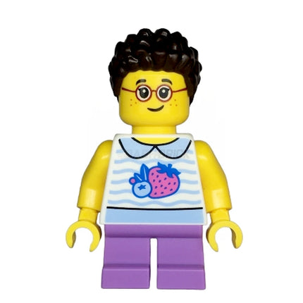 LEGO Minifigure - Child - Girl, Collared Shirt with Fruit, Short Coiled Hair, Glasses, Freckles [CITY]