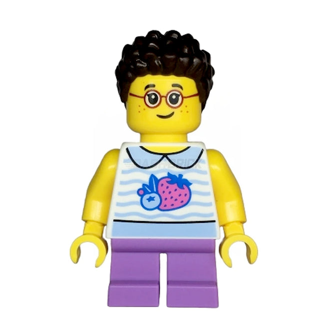 LEGO Minifigure - Child - Girl, Collared Shirt with Fruit, Short Coiled Hair, Glasses, Freckles [CITY]