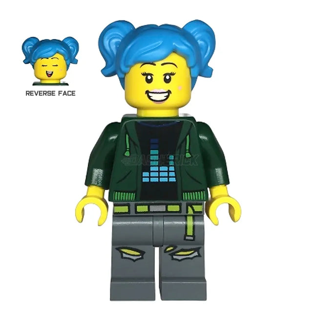 LEGO Minifigure - Female, "Poppy Starr" Dark Green Hoodie, Blue Hair [CITY]