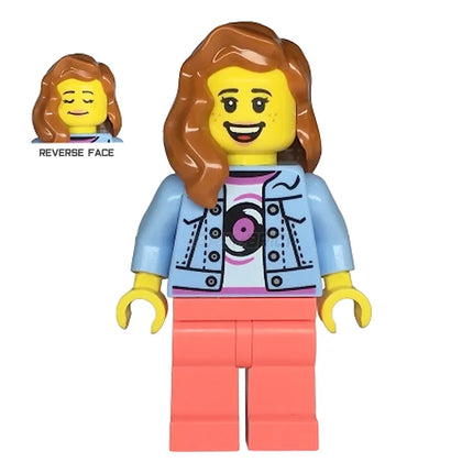 LEGO Minifigure - Female, Denim Jacket, Coral Legs, Long Hair, Freckles [CITY]