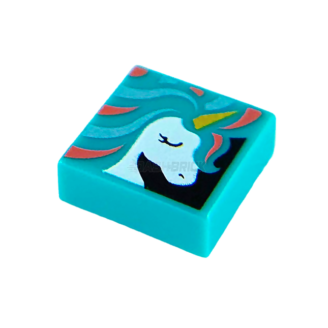 LEGO Tile 1 x 1, White Unicorn Head, Gold Horn,Metallic Light Blue and Coral Mane [3070bpb135] 6253790