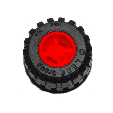 LEGO Wheel 11mm D. x 12mm, Black Tire, Tread, Red [6014bc05]