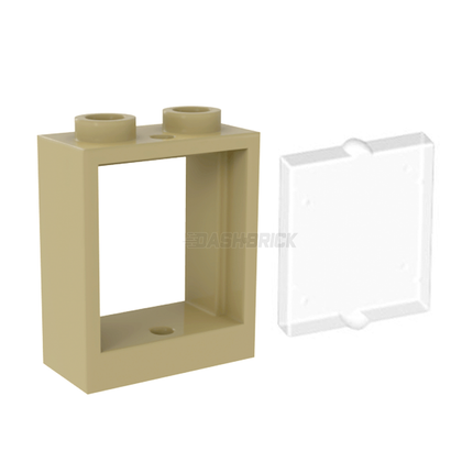 LEGO Window 1 x 2 x 2, Tan + Glass, Tran-Clear [60592 / 60601]