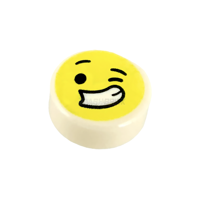LEGO Tile, Round 1 x 1, Emoji, Winking Face, Large Smile with Teeth [98138pr0258]