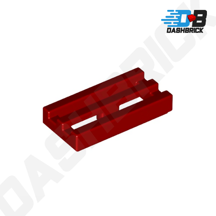 LEGO Tile, Modified 1 x 2 Grille, Bottom Groove/Lip, Dark Red [2412b]