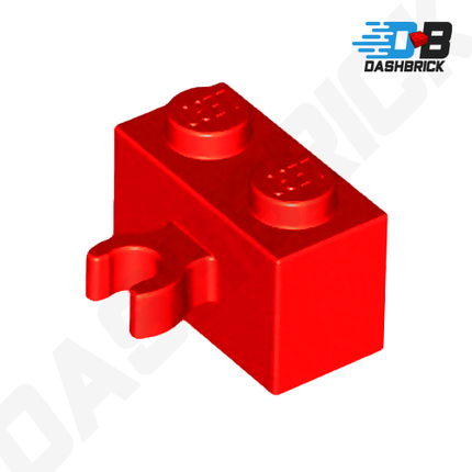 LEGO Brick, Modified 1 x 2, Open O Clip Thick (Vertical Grip), Red [30237b]