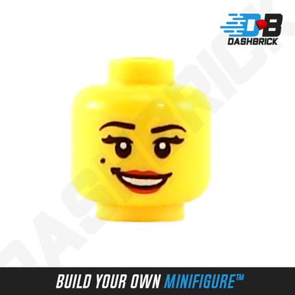 LEGO Minifigure Head - Female, Open Smile Red Lips, Beauty Mark