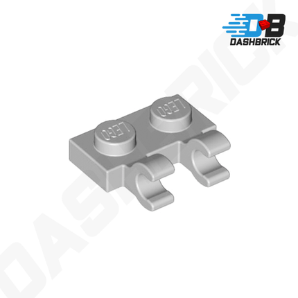 LEGO® Plate, Modified 1 x 2, 2 U Clips (Horizontal Grip), Light Grey [60470]