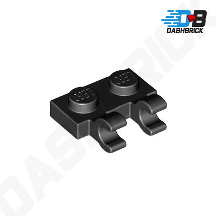 LEGO® Plate, Modified 1 x 2, 2 U Clips (Horizontal Grip), Black [60470]