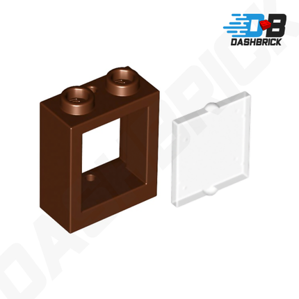 LEGO Window 1 x 2 x 2, Reddish Brown + Glass, Tran-Clear [60592 / 60601]