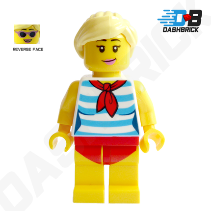 LEGO Minifigure - Beach Girl, Blonde Hair, Sunglasses, Striped Shirt [CITY]