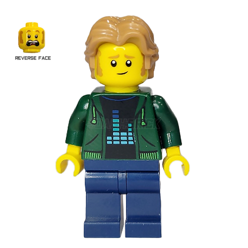 LEGO Minifigure - Man, Hoodie, Dark Blue Legs, Sideburns, Medium Nougat Wavy Hair [CITY]
